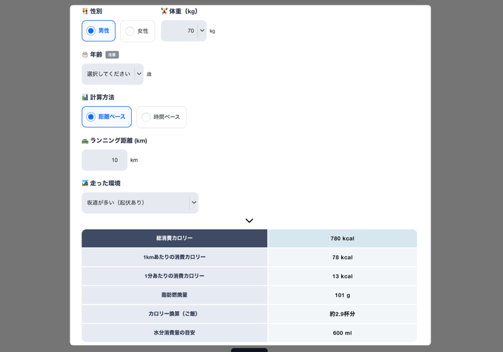 ランニング消費カロリー計算ツールの活用例