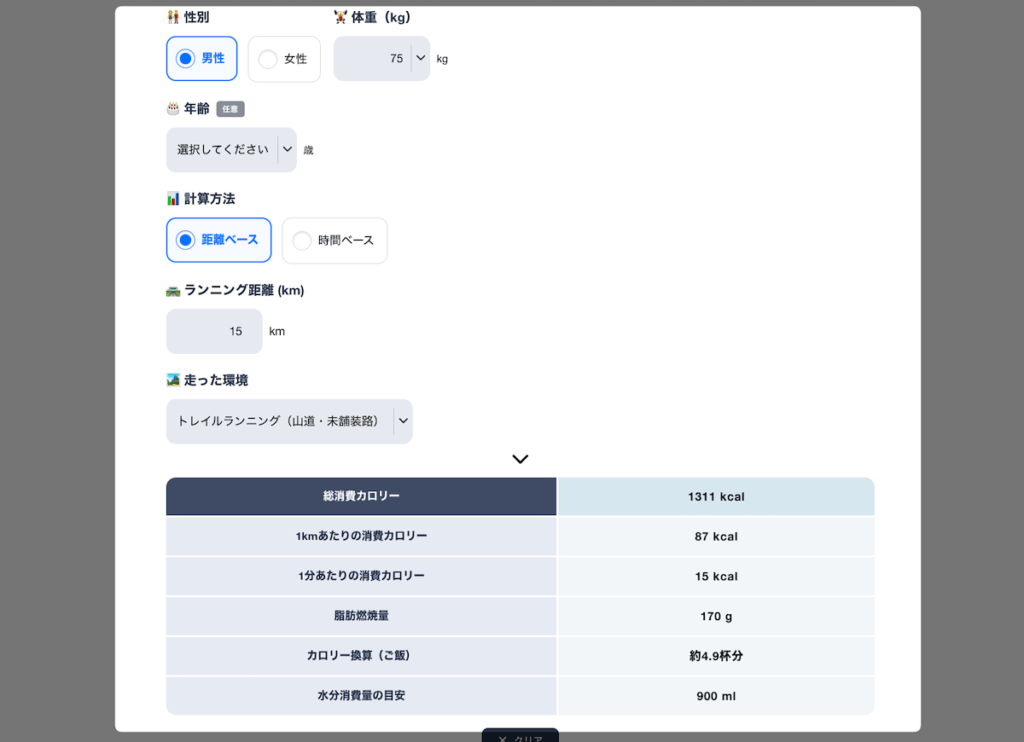 ランニング消費カロリー計算ツールの活用例